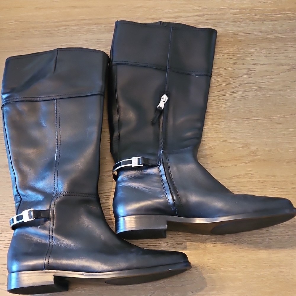 Ralph Lauren, Size 8.5 Black Leather Knee-High Boots